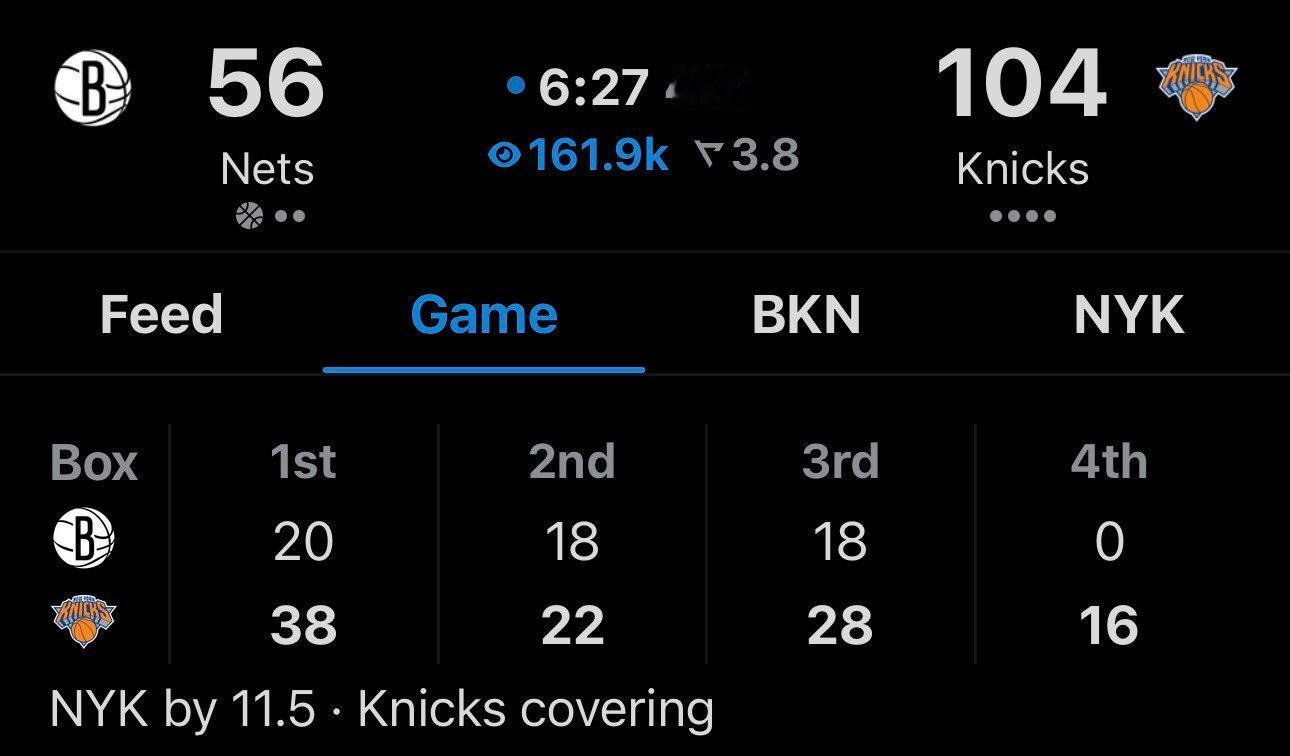 尼克斯把篮网打死了。NBA