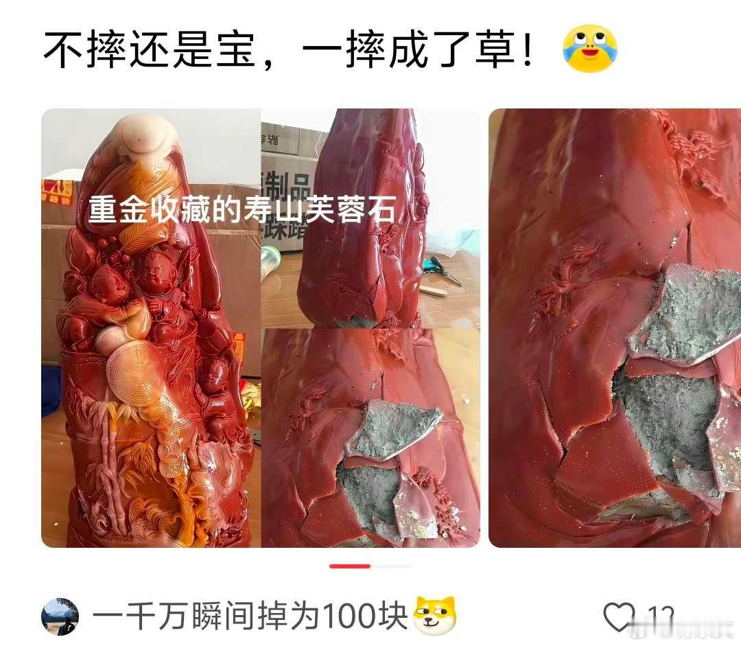网友：宝贝之所以是宝贵，就是不耐摔，一摔成了草 