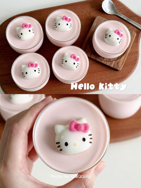 ≽^•༚•🎀≼凯蒂猫草莓奶冻杯🍮🥄