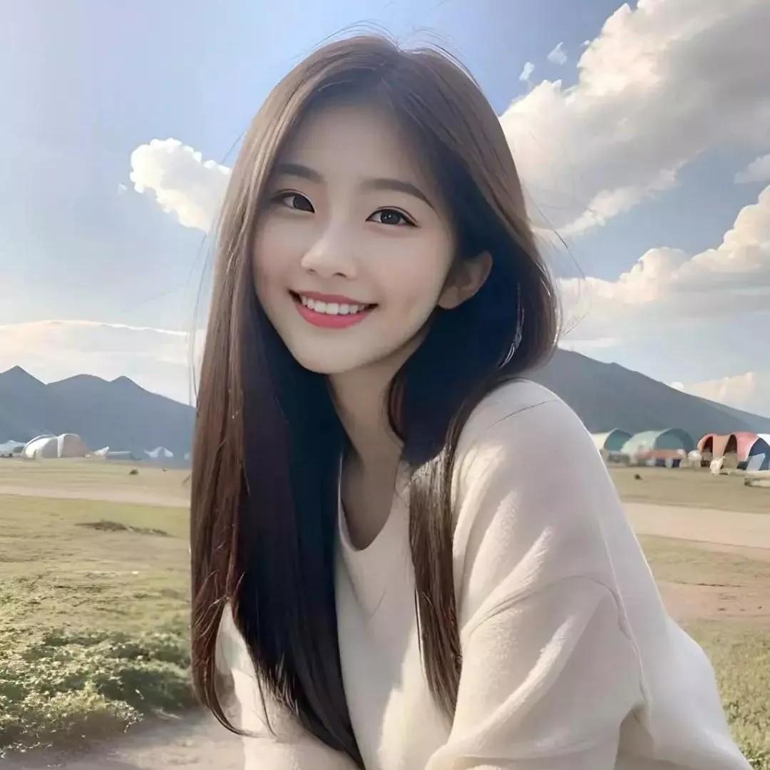 少女微笑，蓝天白云，草地上，心情好到爆🌞💖少女感笑容 少女感微笑女孩 少女的