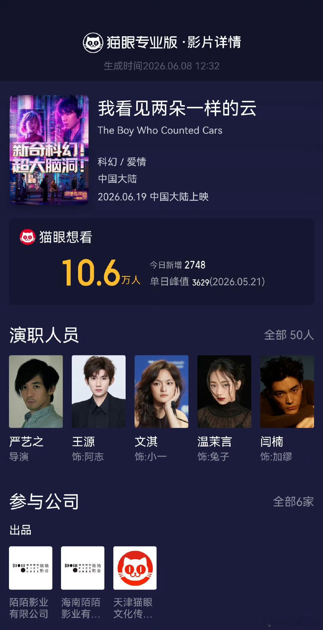 汪苏泷包10场王源新电影汪苏泷包10场支持我看见两朵一样的云   据猫眼专业版云