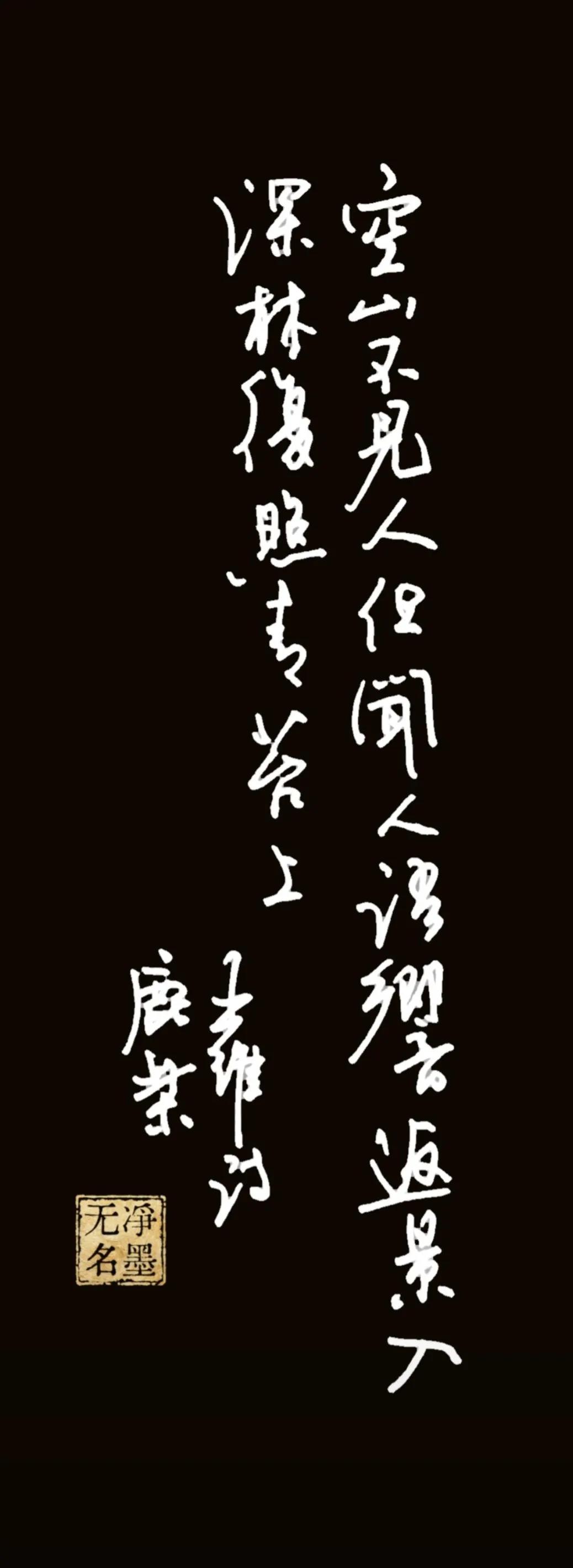 释文（右起竖读）
空山不见人，但闻人语响。
返景入深林，复照青苔上。
王维诗 鹿