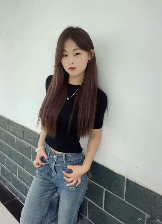 简约时尚，黑衣牛仔裤，清新自然美