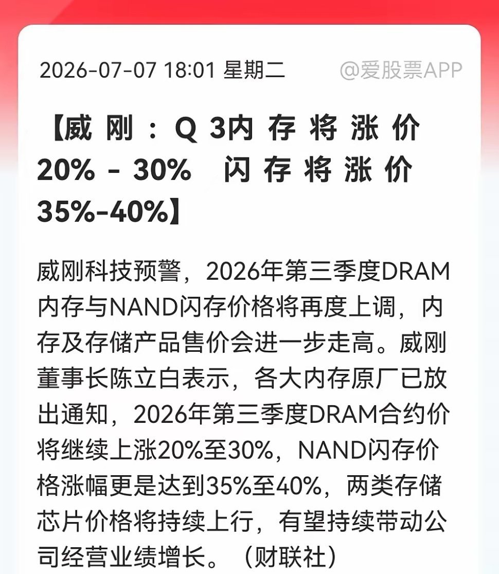 明天存储要反包了？夜间，科技界又传来一条重磅消息，存储又涨价继续涨价……消息上：