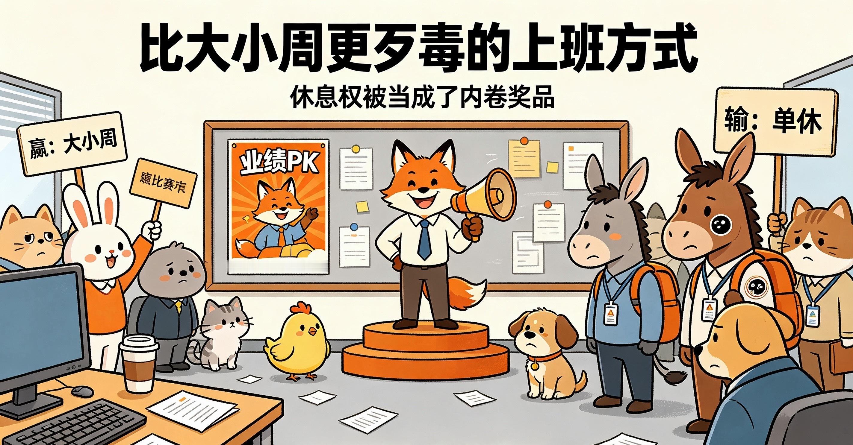 比大小周和单休更歹毒的上班方式出现了网传PK大小周，把员工分组比拼业绩。赢的小组