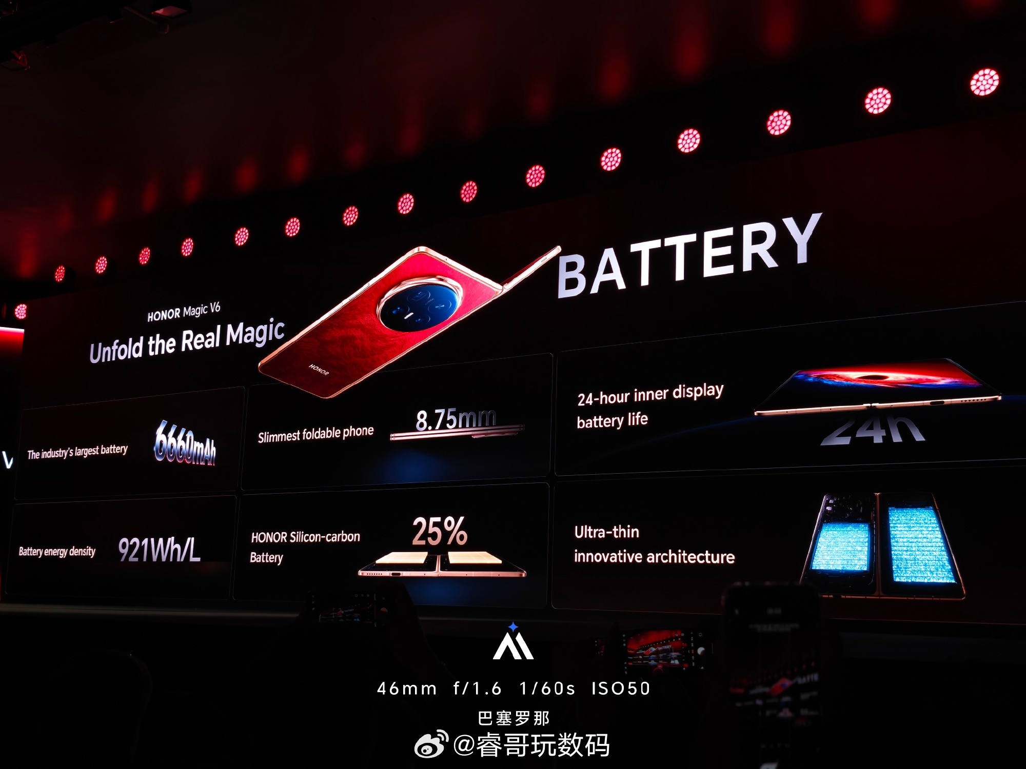 一图看懂荣耀Magic V6 海外版的配置信息。国行版会更强荣耀MWC2026M