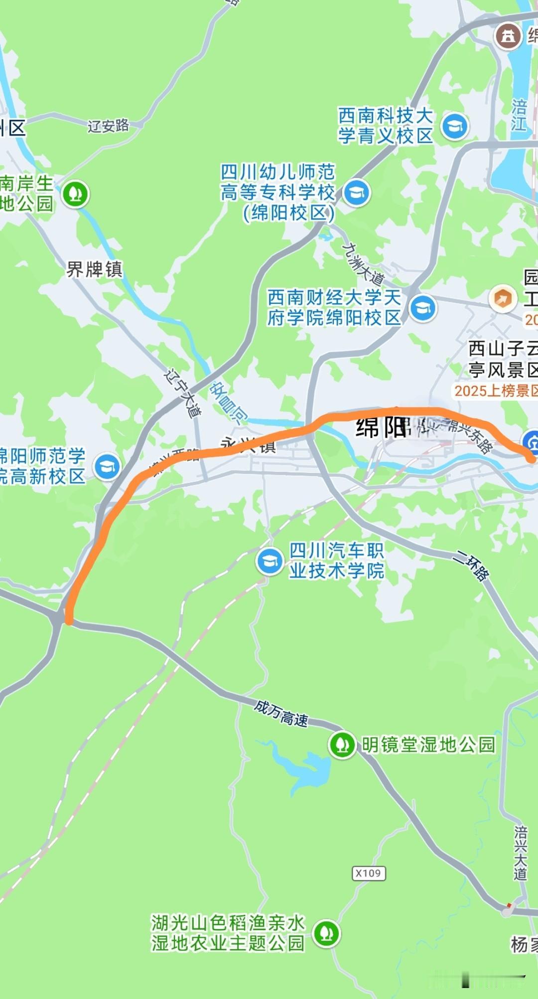 从成绵高速的磨家枢杻做为起点，双碑铁路桥立交做为终点，沿绵兴路搭建高架，这是绵阳