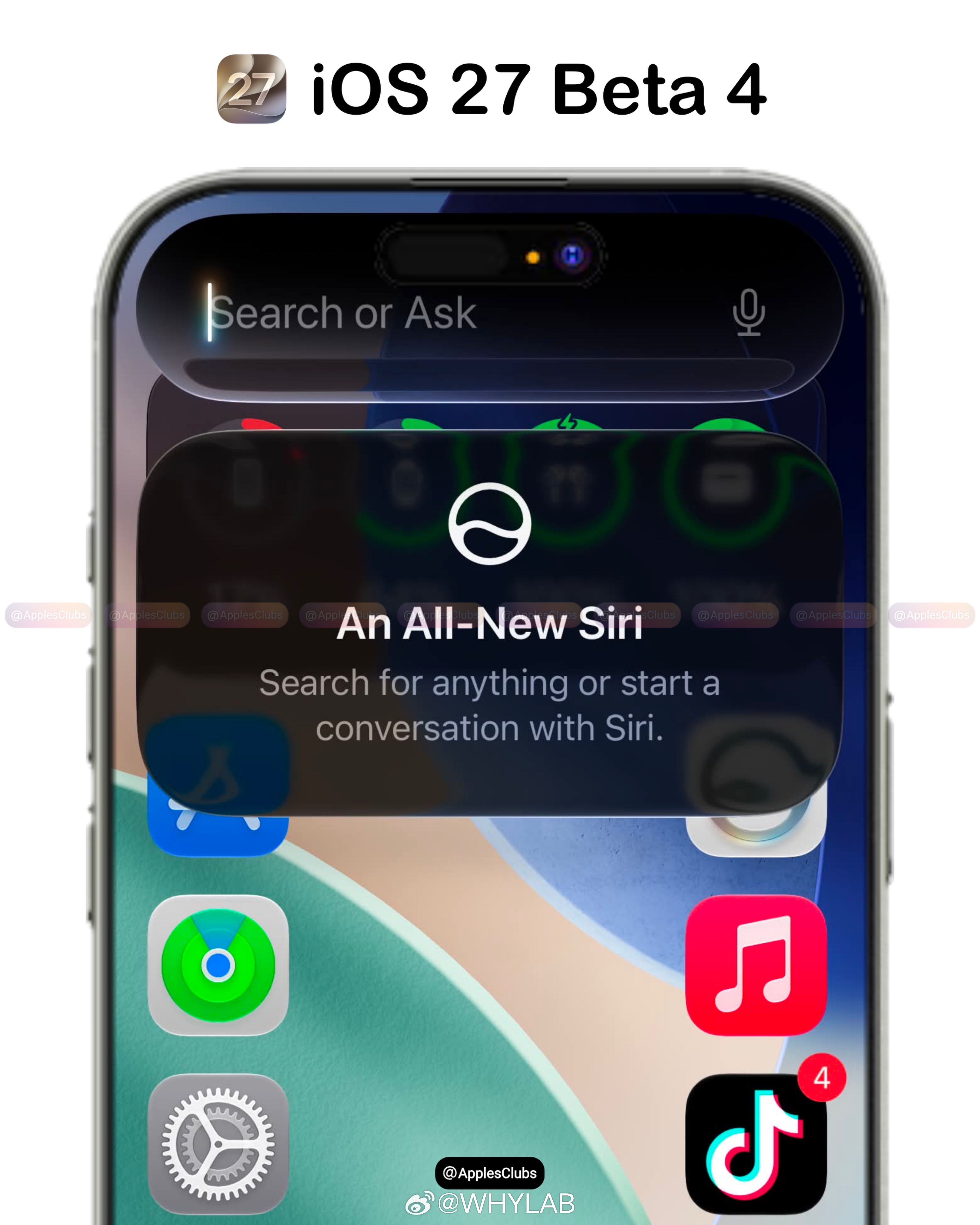 iOS 27 Developer Beta 4 发布，灵动岛下滑、主屏下拉唤醒 