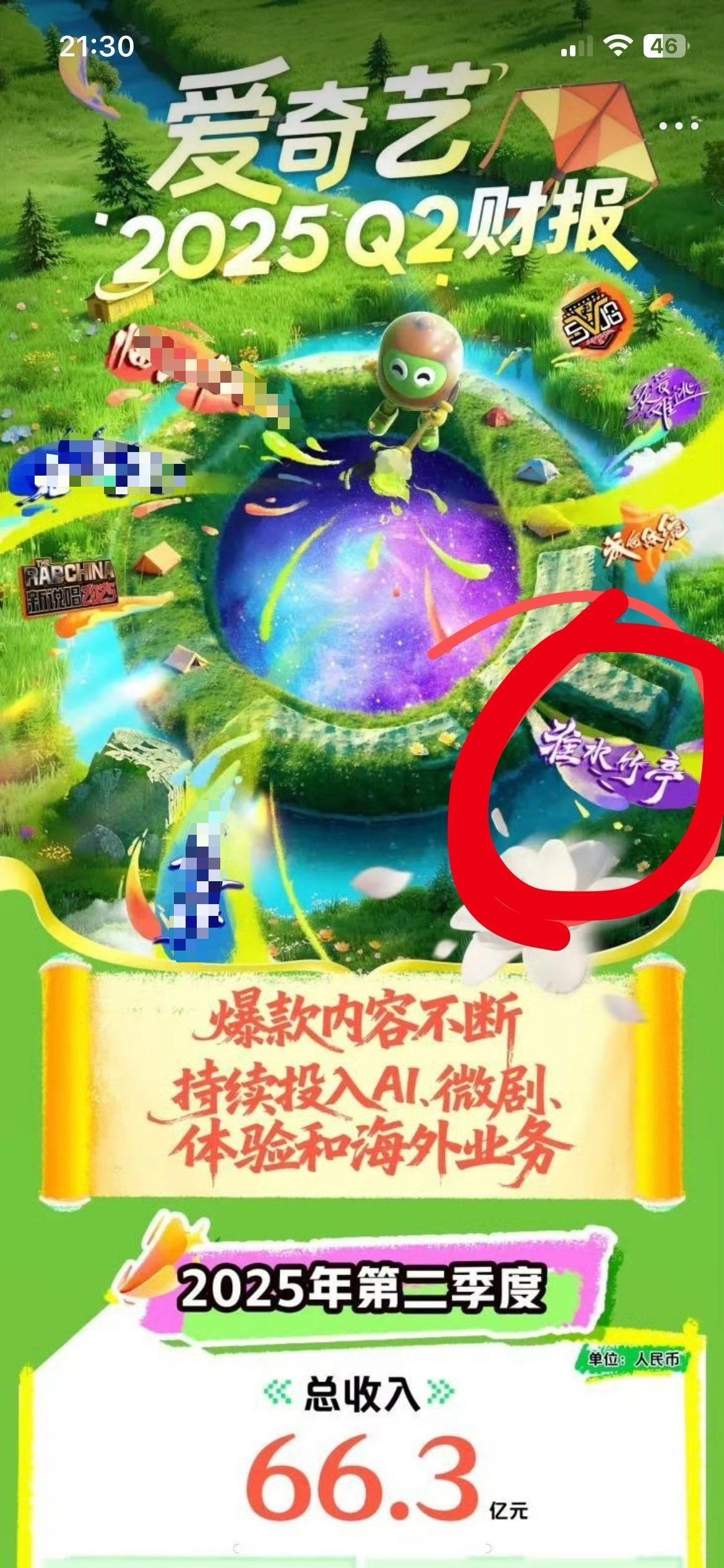 爱奇艺2025Q2财报哇靠，刘诗诗《淮水竹亭》又上爱奇艺财报了，爆款内容不断，一