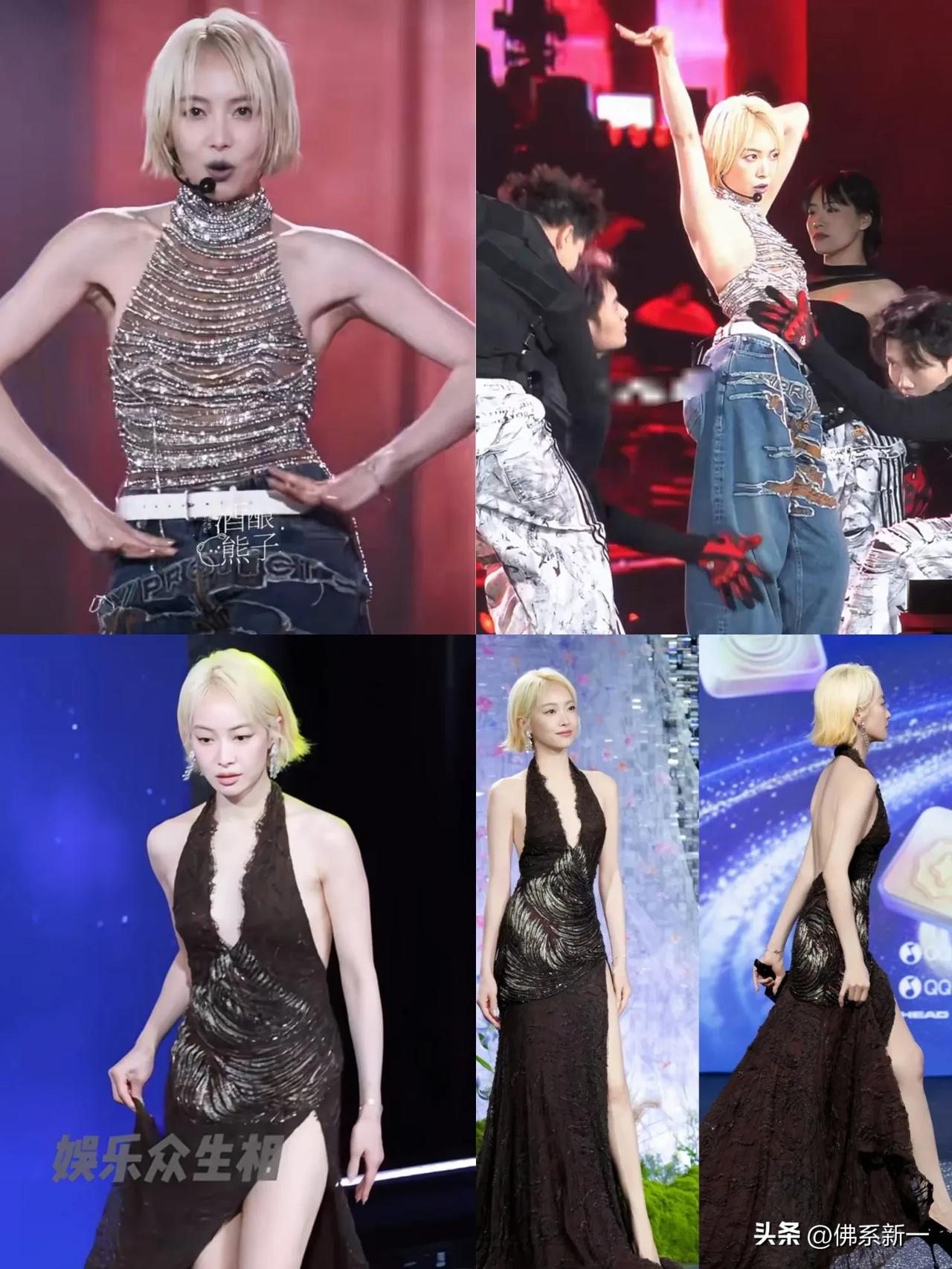 我的天，39岁宋茜这个肌肉线条羡慕疯了啊！3月29日QQ音乐红毯，金色短发的她魅