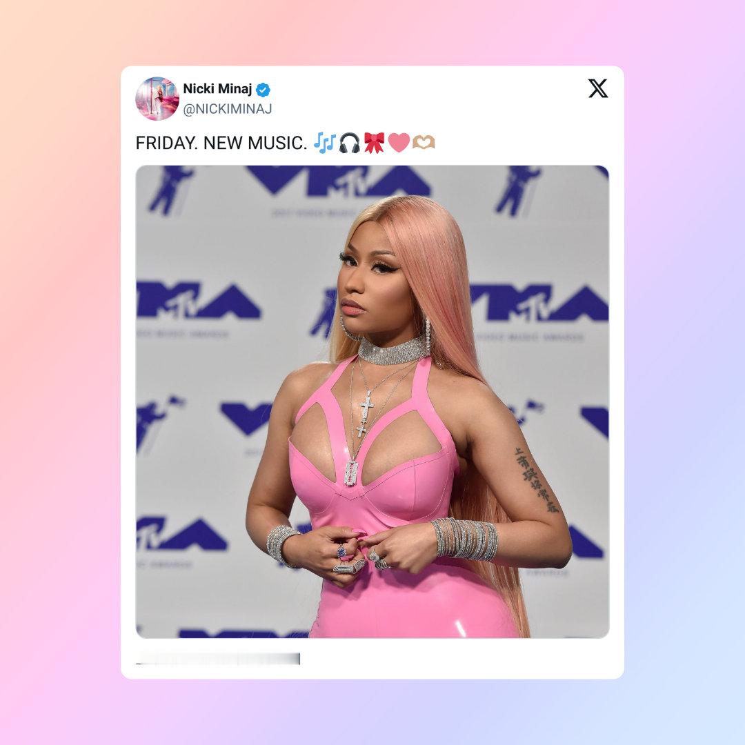 麻辣鸡（Nicki Minaj）将于本周五发布新音乐！目前其推特上已经开启倒计时