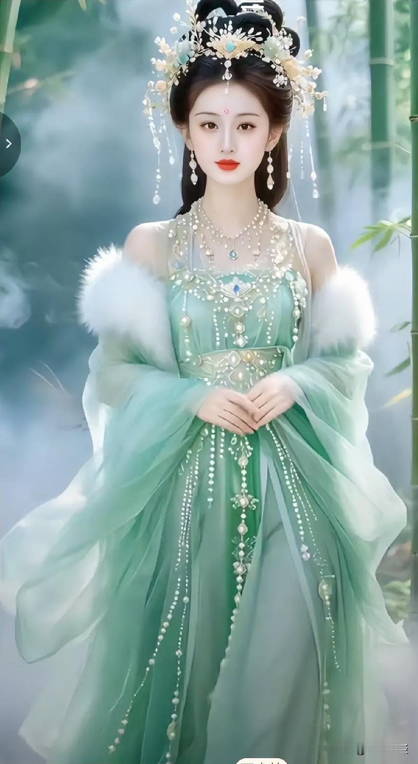 逛街的时候看到个姑娘，打扮得真像古代仙女。她身着淡粉色的汉服，裙摆随风轻轻飘动，