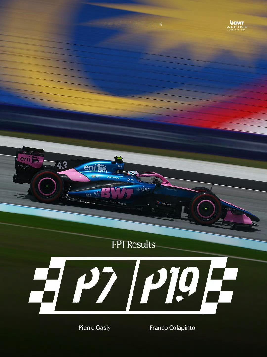 2026F1巴林大奖赛雪邦站 🇲🇾周五练习赛加斯利成绩单一练：P7二练：P1