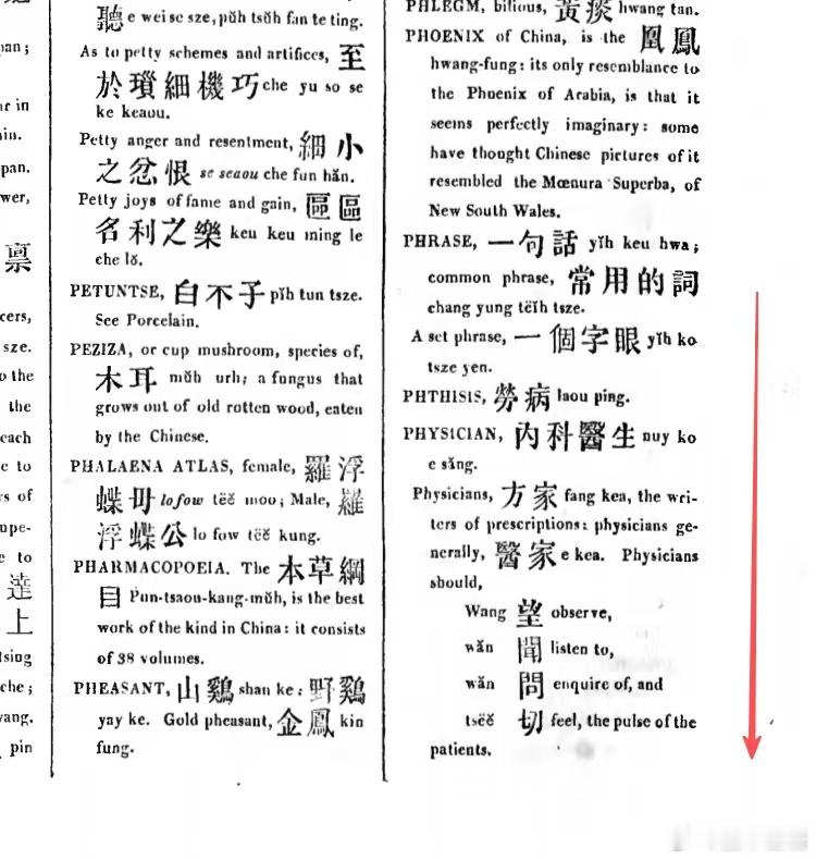 1868年罗存德华英词典，刚刚有一点“物理”的影子（见附图physics词族系列
