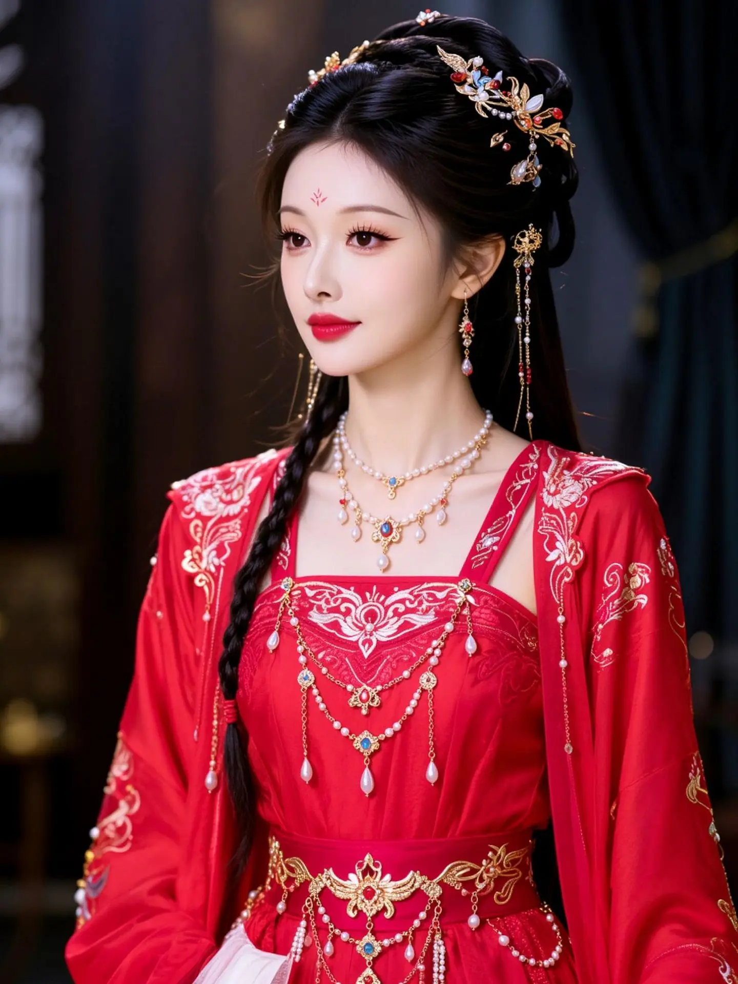 AI红装古风照 ai创作 古装剧女主感 古风的完成度还得看脸 仙侠剧服化