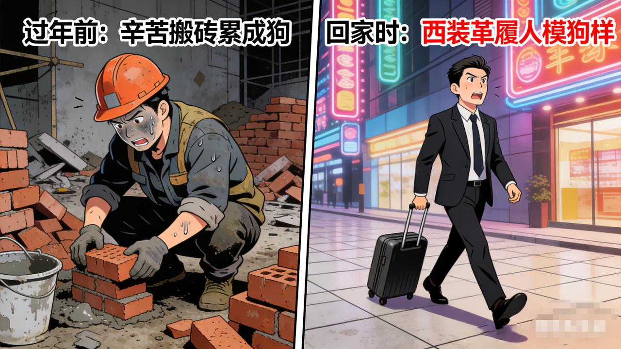 城里当牛马，村里假富豪。开口闭口就是干几个亿的工程项目，可一路心酸回到家，兜里却