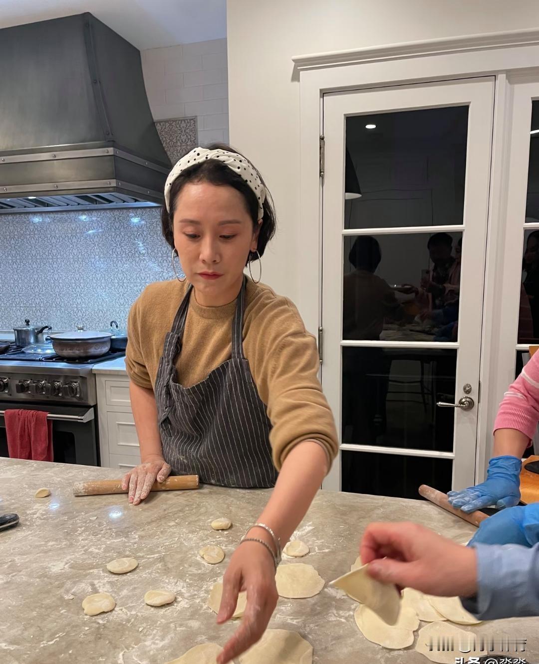 元旦夜，海清没上任何晚会，却在家给张艾嘉擀饺子皮。
她每周必须下一次厨。
灰色竖