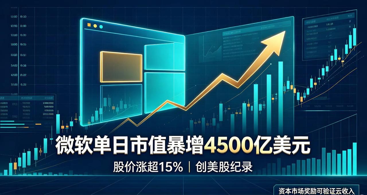 微软单日市值暴增4500亿美元，资本市场奖励“可验证云收入”

微软股价单日涨超