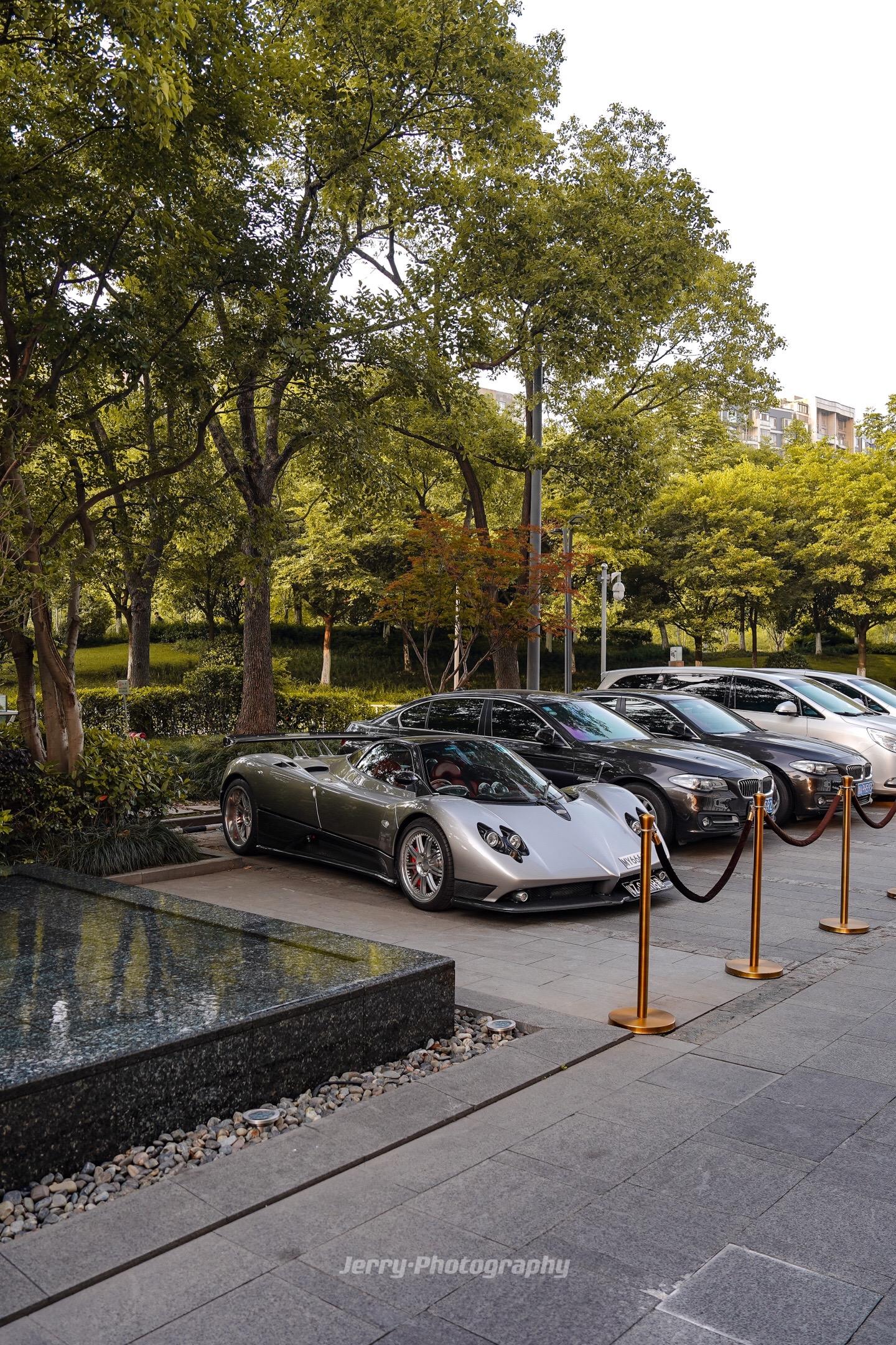 Pagani Zonda F.树荫下的艺术品，银色的Zonda F真的太美了，时隔21年杭州终于再次出现了Zonda。
感谢 Shin ཉི࿔࿆࿐ོ 带来了这台完美的艺术品