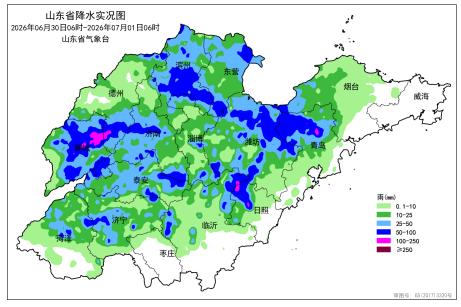 6月30日06时至7月1日06时，全省共有15市、121县（市、区）、1439乡