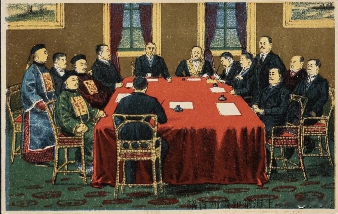 这张晚清版画描绘的是1911年辛亥革命后，南北双方在上海租界市政厅举行的“南北议