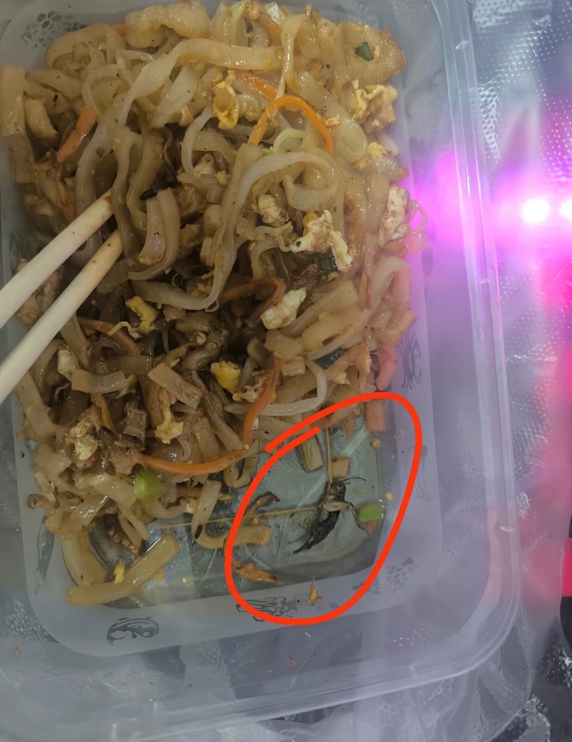 【南宁一道路路边摊夜宵炒粉吃出虫子】5月31日凌晨，网友爆料称：广西南宁某道路一