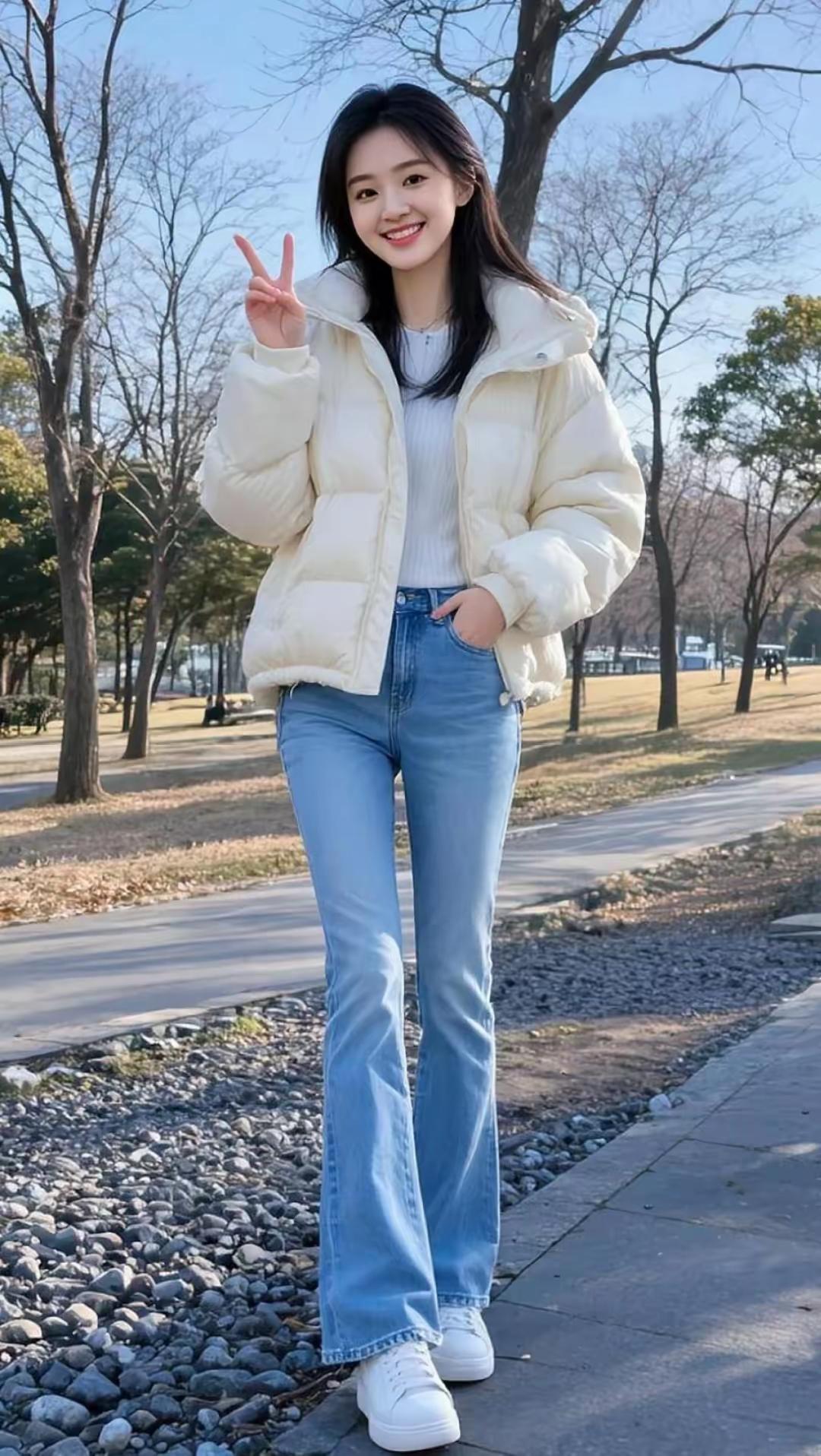 冬日穿搭指南🌞：白色羽绒服+牛仔裤，温暖又时尚！