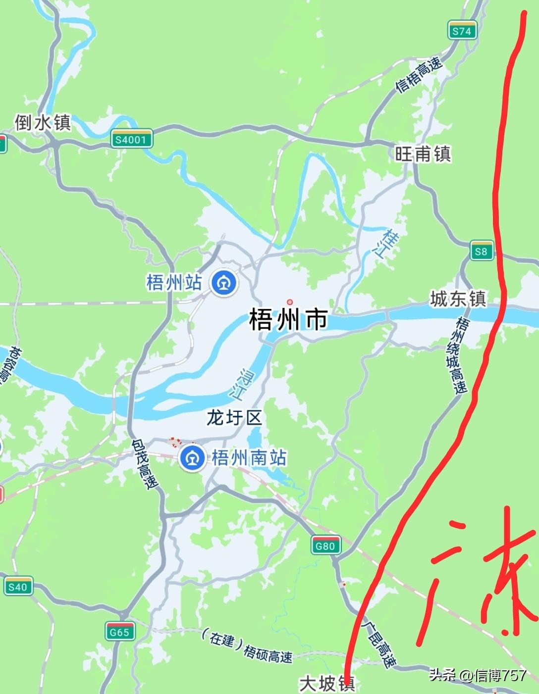 梧州这个城市应该也不是个小城市，但有点奇怪的是，市区竟然如此近地挨着广东省，只要