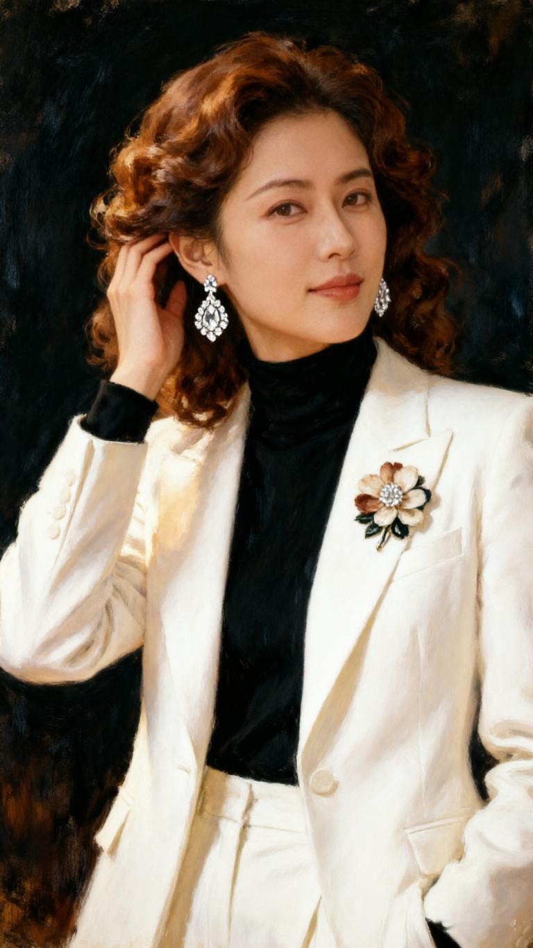 优雅白西装，精致耳饰，气质满分！🌸✨