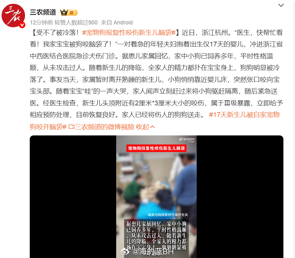 宠物狗报复性咬伤新生儿脑袋这就是我家狗狗不咬人，这回咬了自己人！ 