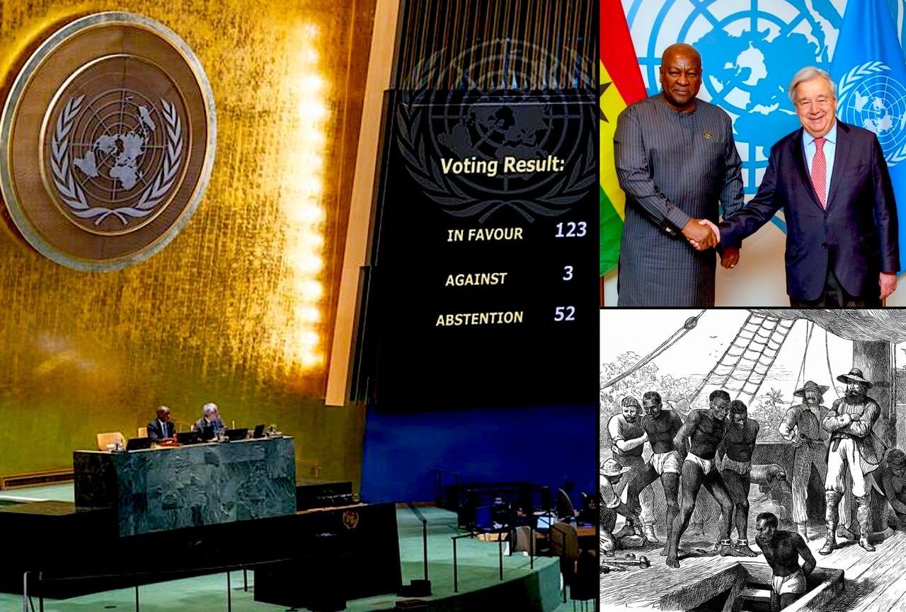 联合国大会投票决定将跨大西洋奴隶贸易定性为“最严重的反人类罪行”，123个国家投