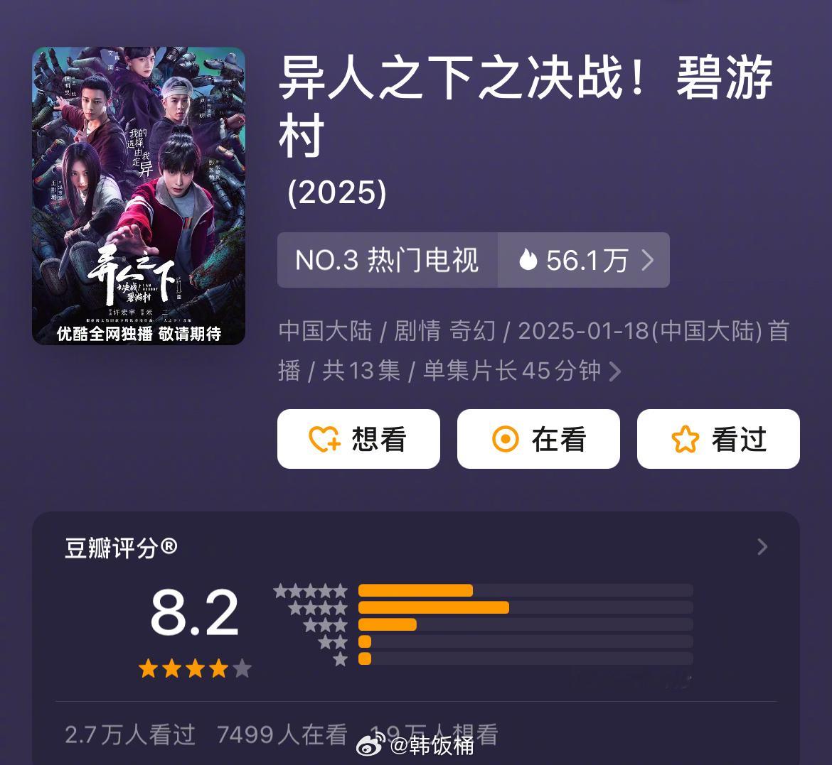 异人之下2豆瓣开分8.2，三万人打分[举手] 