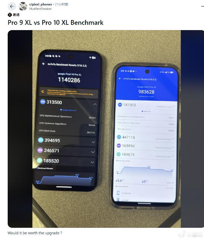 谷歌Pixel 10 Pro XL跑分曝光了，娱乐图跑分大概114万左右，也就是