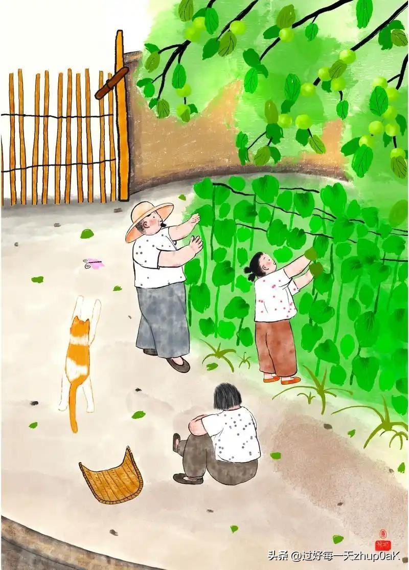 《首夏村庄即事》
——清·倪梁
断虹残雨夕阳斜，
麦陇初除好种瓜。
小立溪边无个