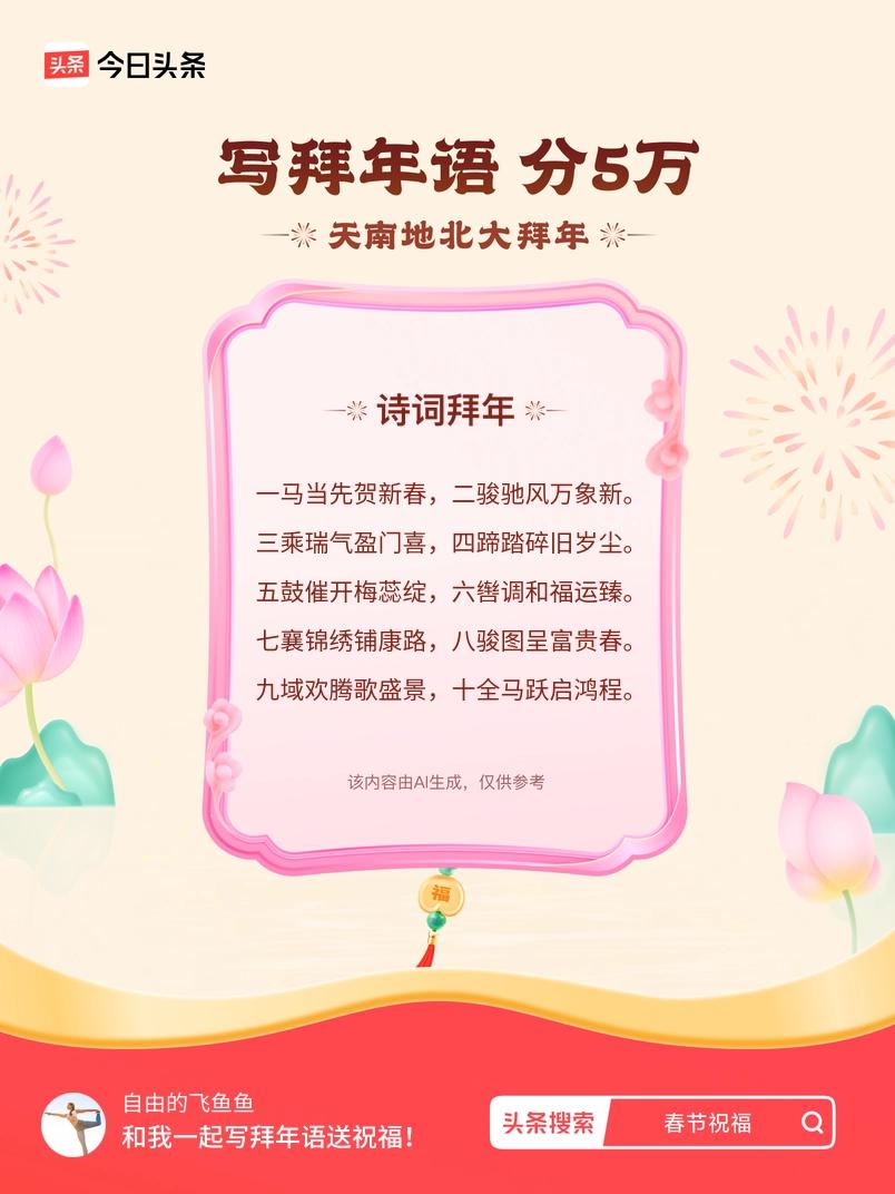 写拜年语送祝福新春拜年送祝福！我的祝福是：“一马当先贺新春，二骏驰风万象新。三乘