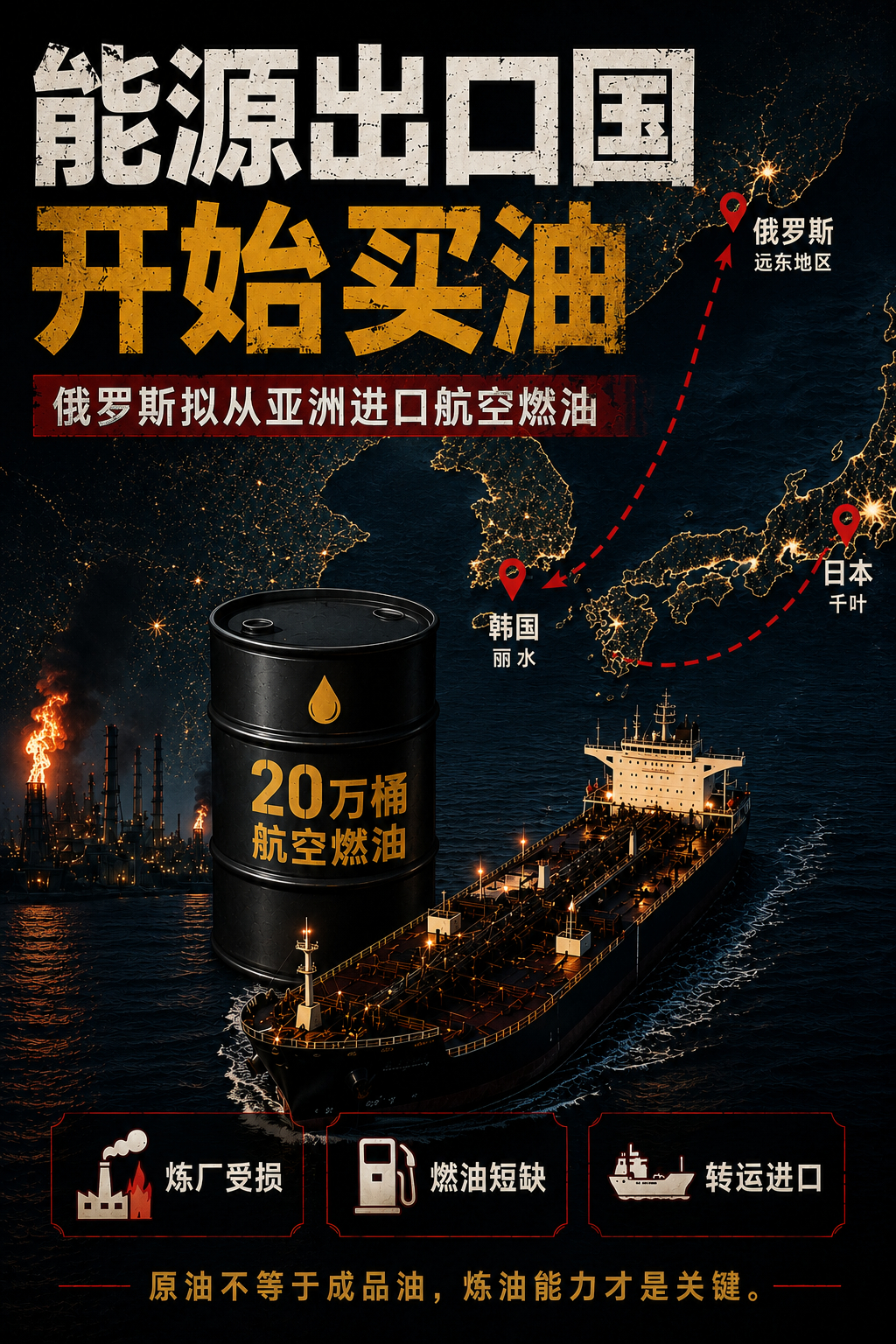 俄罗斯正在从亚洲进口航空燃油，这本身就是一个重要信号。据路透社报道，俄罗斯准备接