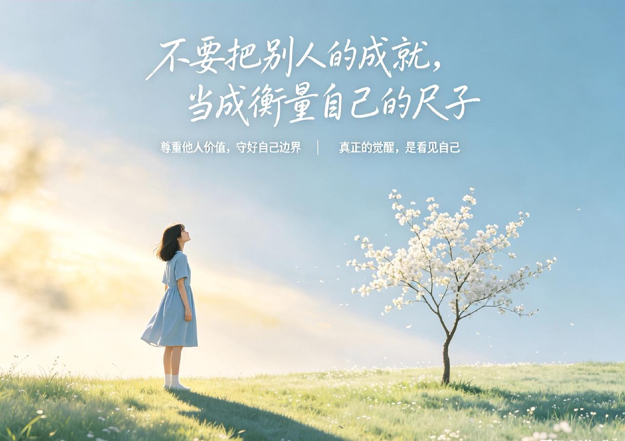 不要把别人的成就，当成衡量自己的尺子。别人再厉害，也不代表你就矮一截。尊重他人的