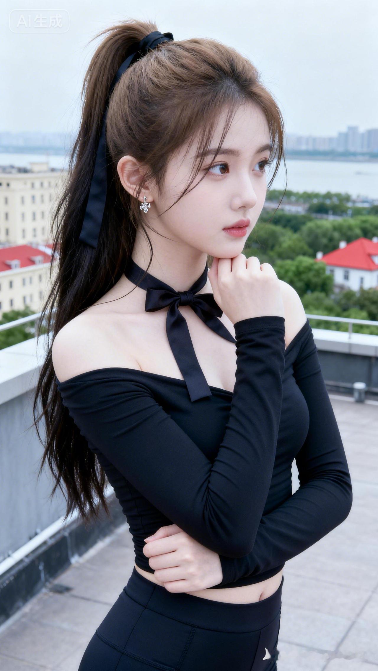 都市少女风，黑丝绒蝴蝶结，优雅迷人