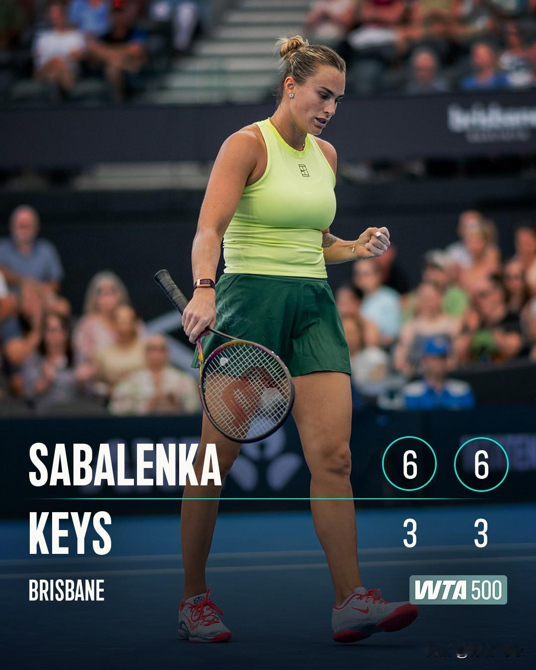 澳网冠军双雌会，
现世界第一萨巴两个6-3击败去年澳网冠军凯斯。顺利晋级布里斯班