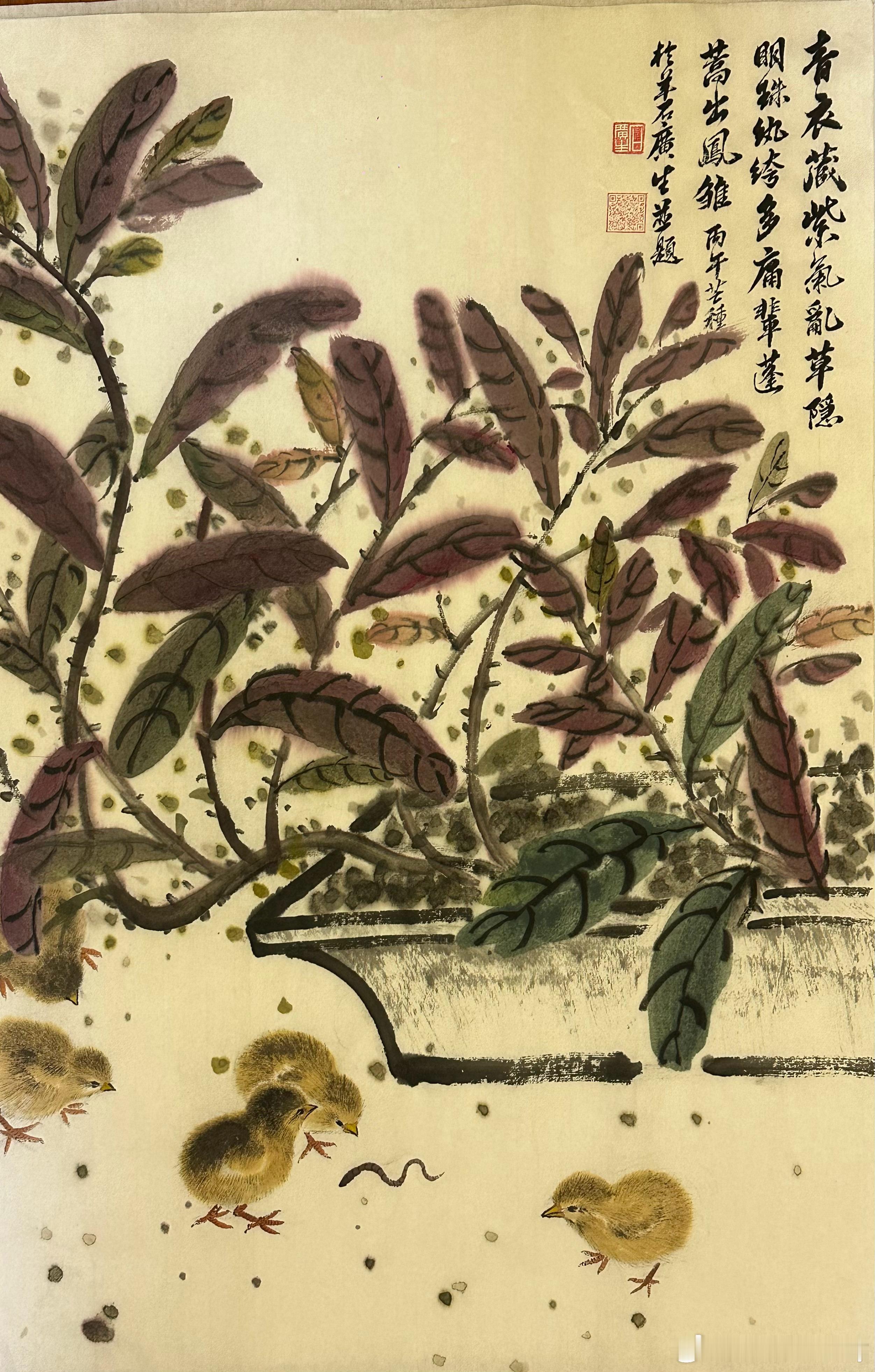 阳台花盆不知何时长出乱丛，叶面青绿而背面泛紫，阳光投射，青紫交融，煞是好看。今挥