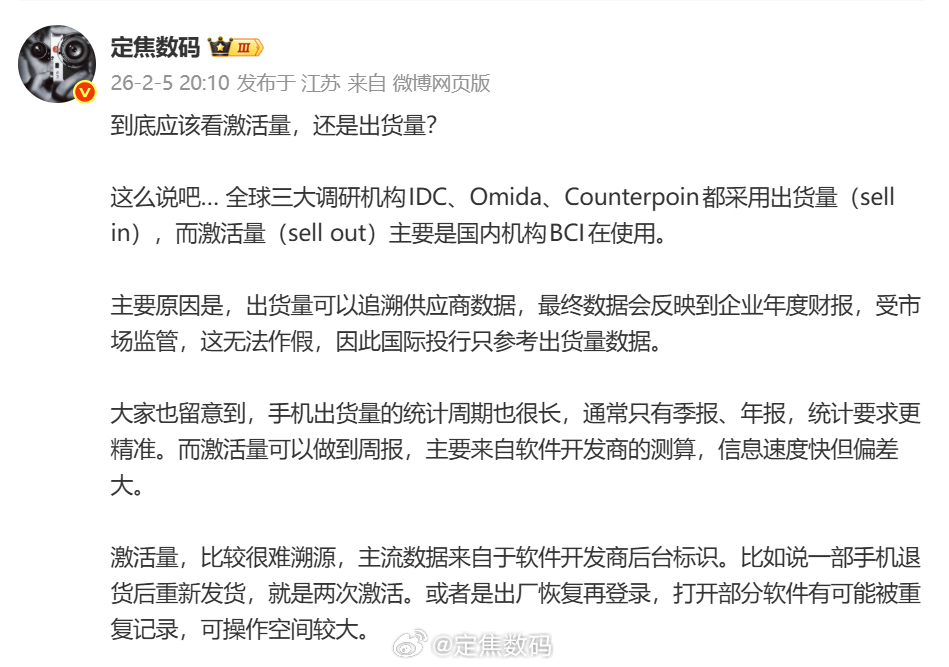 又有人问焦子... 激活量和出货量，到底信谁。老话常谈... 国际机构 发布的出