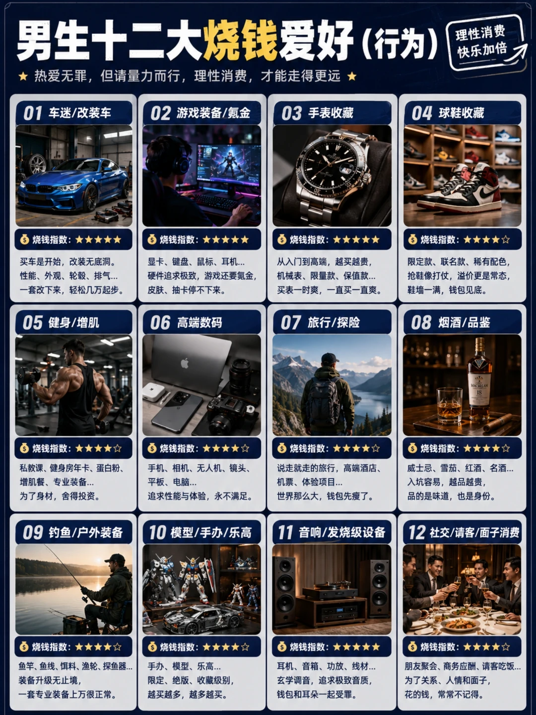 男生十二大烧钱爱好，你中了几个？
