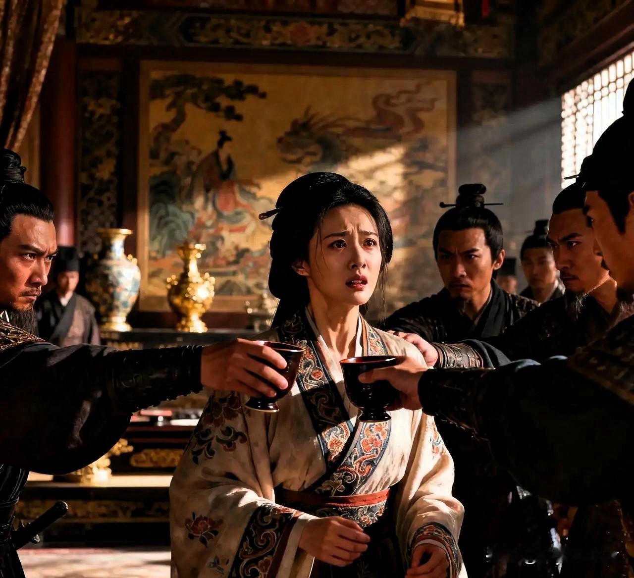 221年，魏文帝曹丕派了一队太监闯进甄宓的寝宫强行灌了她一杯毒酒。甄宓泪流满面：