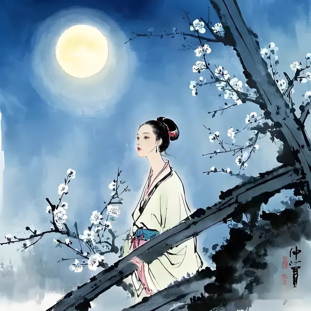 《听张立本女吟》
——唐·高适
危冠广袖楚宫妆，
独步闲庭逐夜凉。
自把玉钗敲砌
