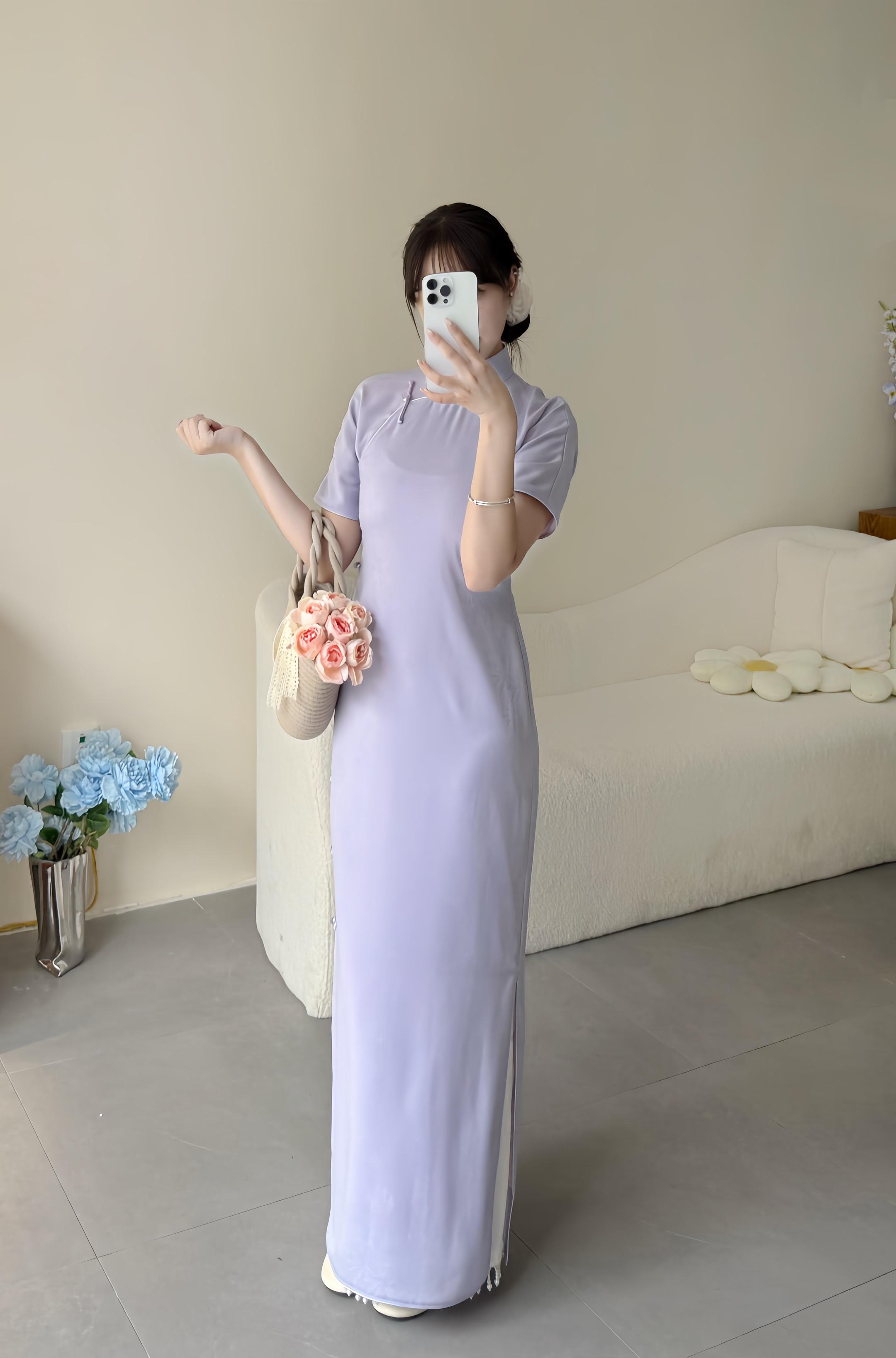 这周上这一款哦【雪青】古法旗袍