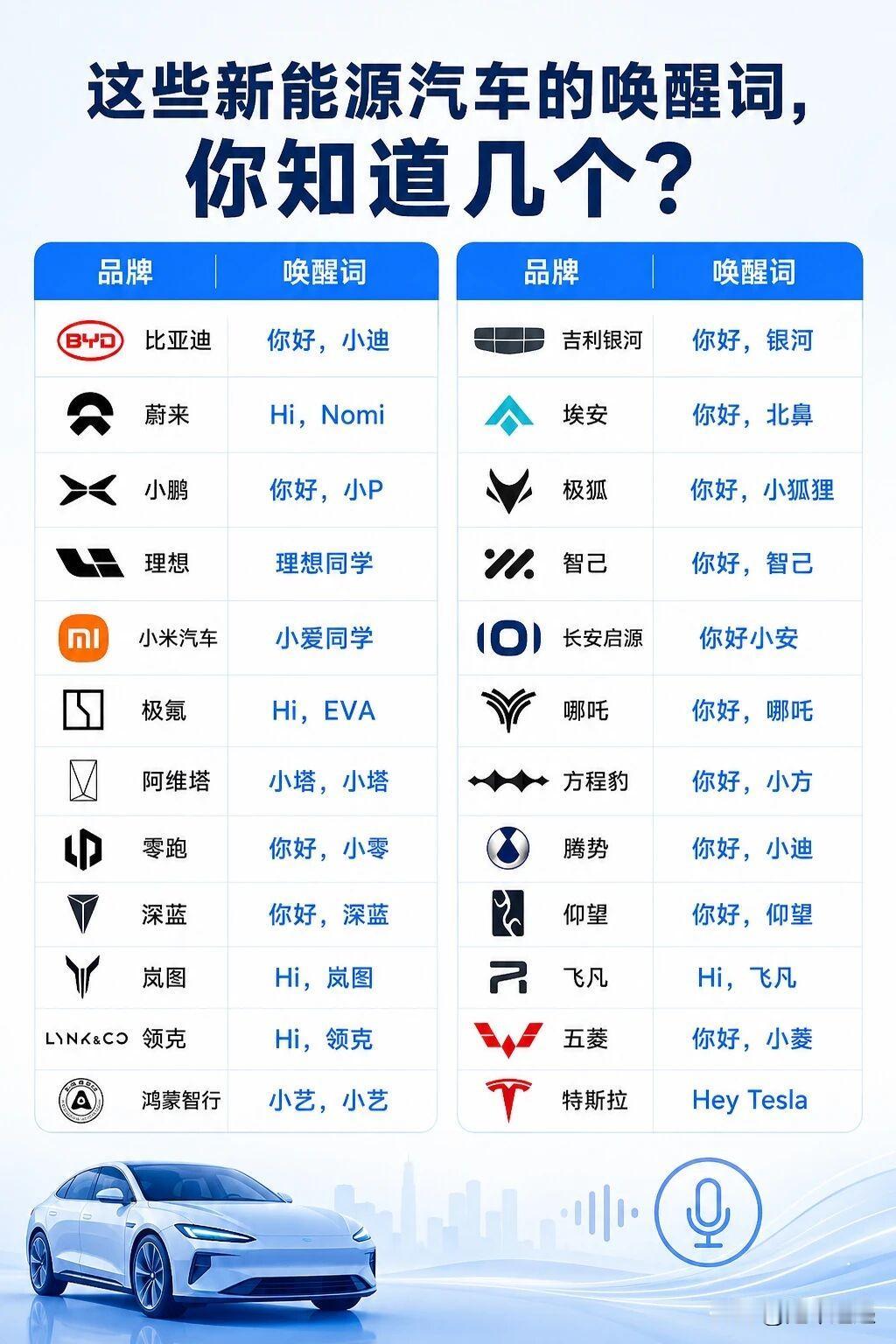 全网新能源车唤醒词大盘点！不少车型OTA之后悄悄改了唤醒逻辑
 
网上流传的两张