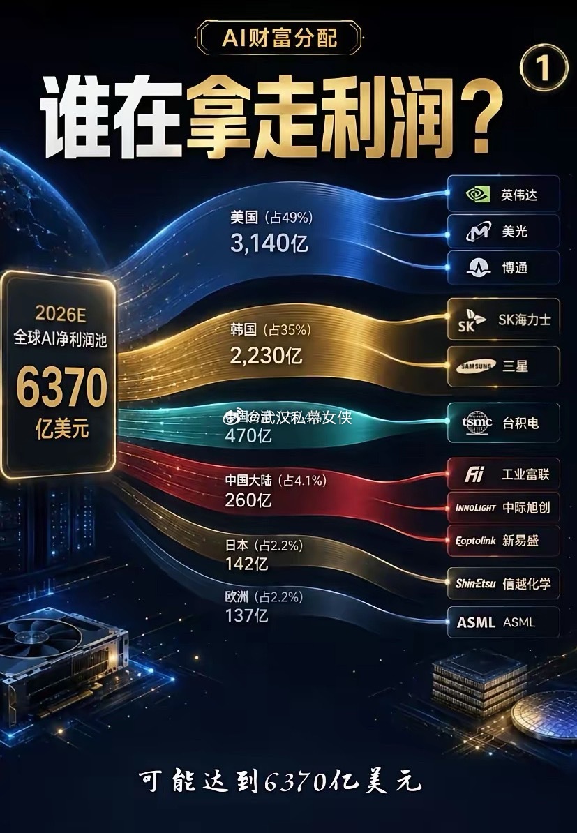 醒醒吧！AI的钱都被谁赚走了？这组2026年财富分配图有点扎心💔📉 利润池巨