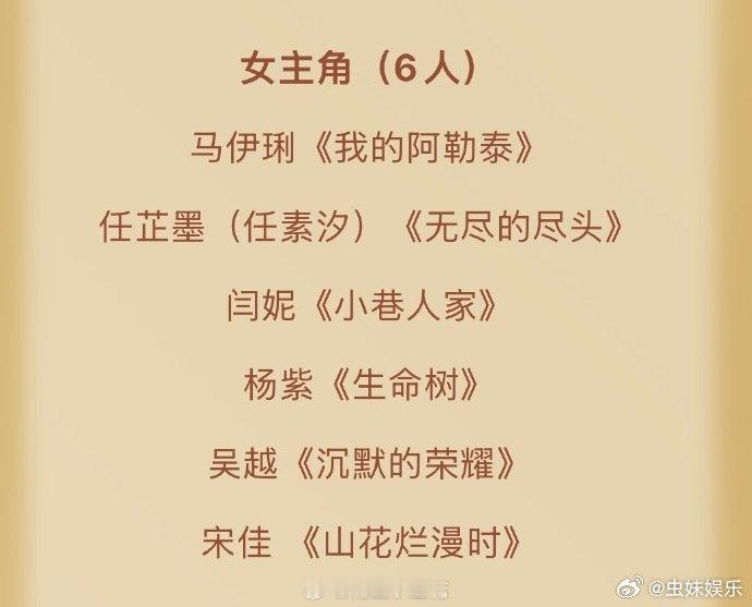 金鹰奖最佳女主提名没有杨幂赵丽颖金鹰奖视后提名没有杨幂赵丽颖金鹰奖完整提名名单官