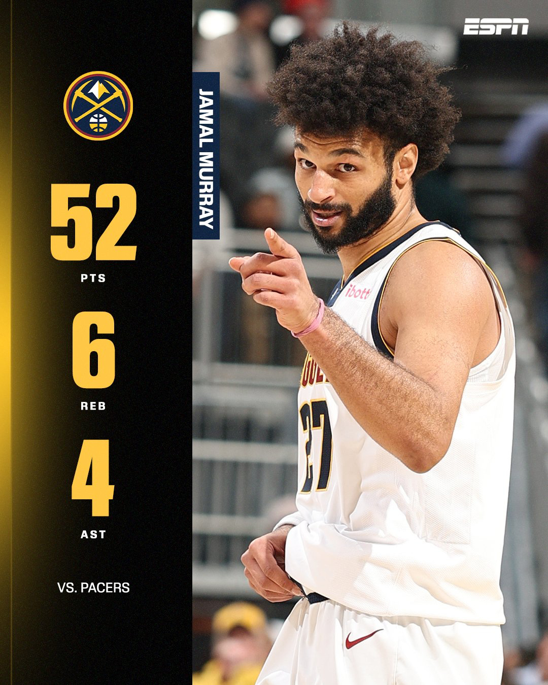 穆雷爆砍52分 穆雷52分6篮板4助攻，三分球11中10，创造生涯三分命中新高，