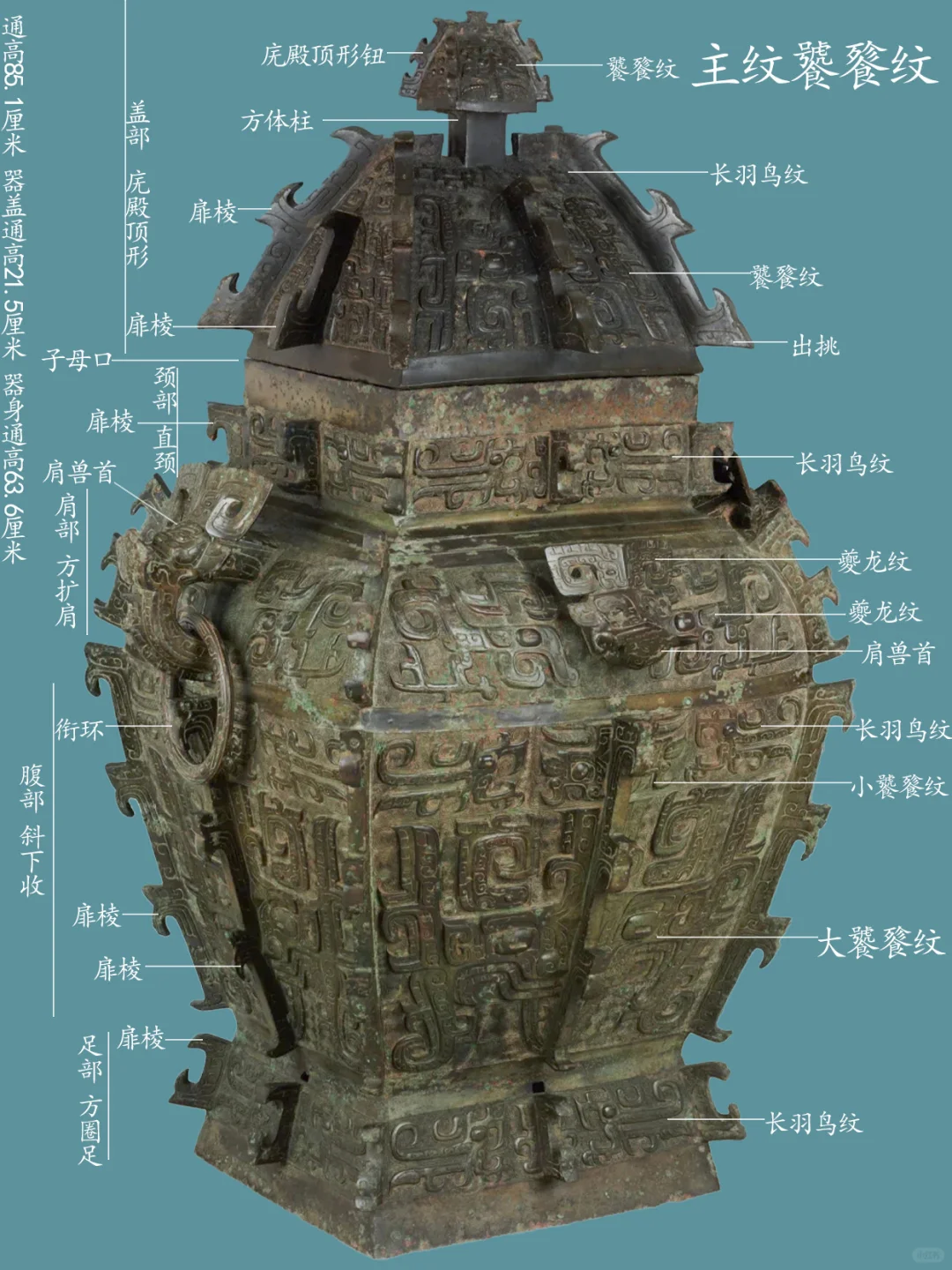 商代饕餮纹方罍（皿方罍）湖南省博物馆藏品